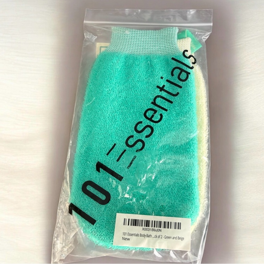 101 Essentials Green & Yellow Body Scrub Mitts Pack of 2